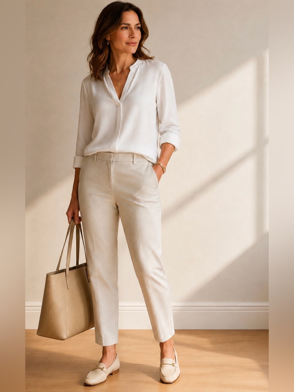 J. Jill Wearever Collection Refined Woven Trousers 8 Beige Stretch Ankle Pants